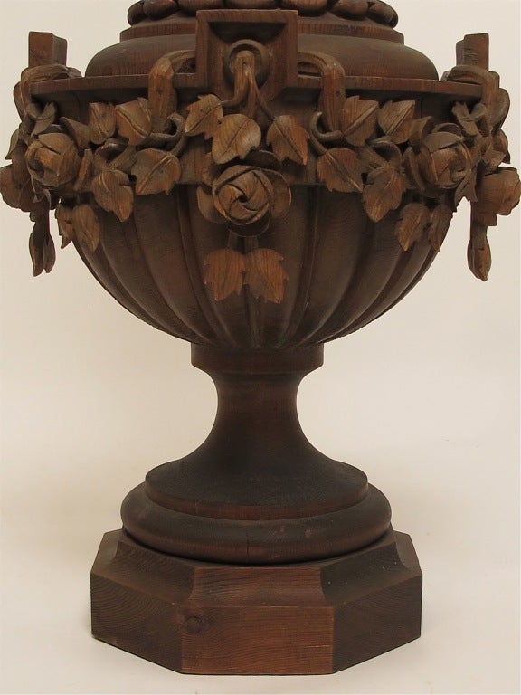 20th Century Large Carved Wood Lamp For Sale