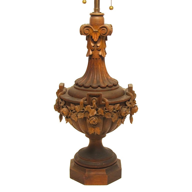 Large Carved Wood Lamp