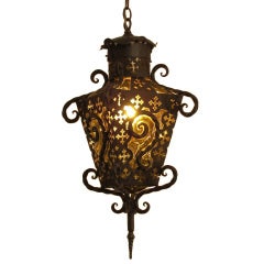 Wrought Iron and Glass Lantern Pendant Light