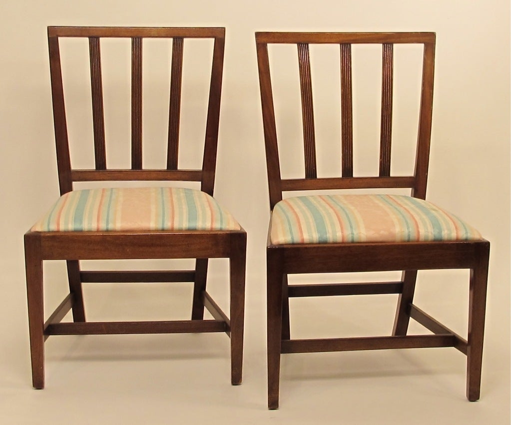 Set of eight Classic Georgian style chairs with reeded back splats, England, late 19th century.