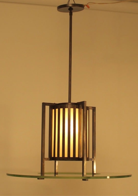 Mid-Century Modern Midcentury Bronze and Glass Light Fixture For Sale