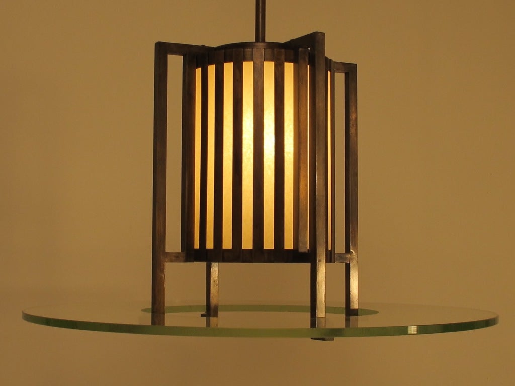 Midcentury Bronze and Glass Light Fixture In Good Condition For Sale In San Francisco, CA