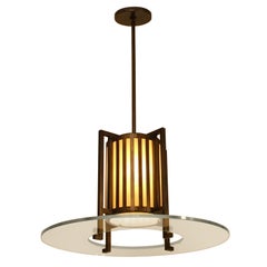 Midcentury Bronze and Glass Light Fixture