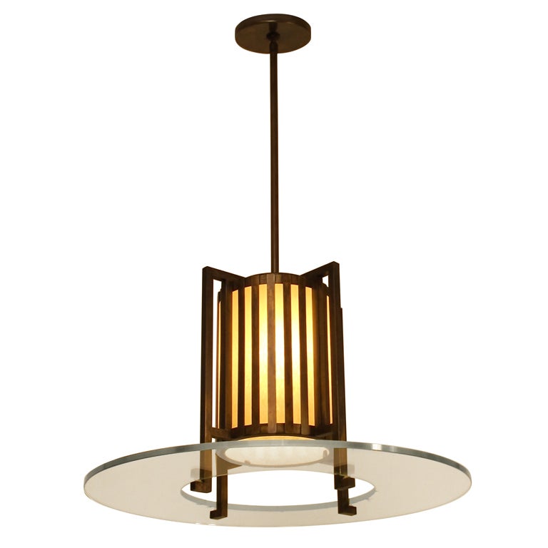 Midcentury Bronze and Glass Light Fixture at 1stDibs