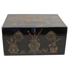 Black Lacquered Pigskin Trunk