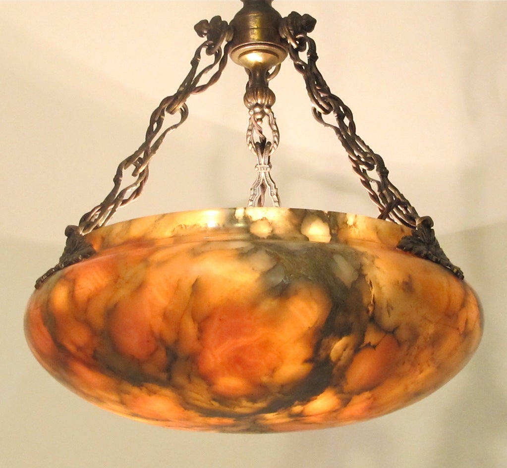 Amber Alabaster Light Fixture In Excellent Condition For Sale In San Francisco, CA