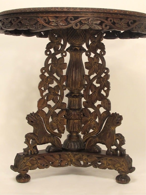 19th Century Anglo-Indian Carved Rosewood Center Table In Good Condition In San Francisco, CA