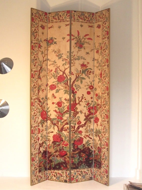 An early 19th century Palanpur panel, hand painted/printed cotton (this was probably originally a bedspread) made into a folding screen in the mid 20th century.