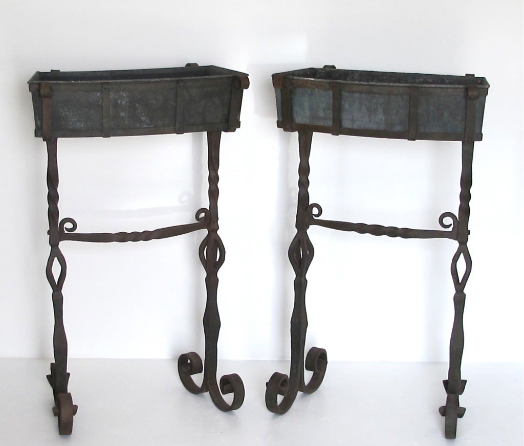 20th Century Pair of 1920's Wrought Iron Plant Stands