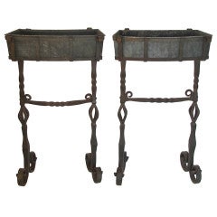 Antique Pair of 1920's Wrought Iron Plant Stands