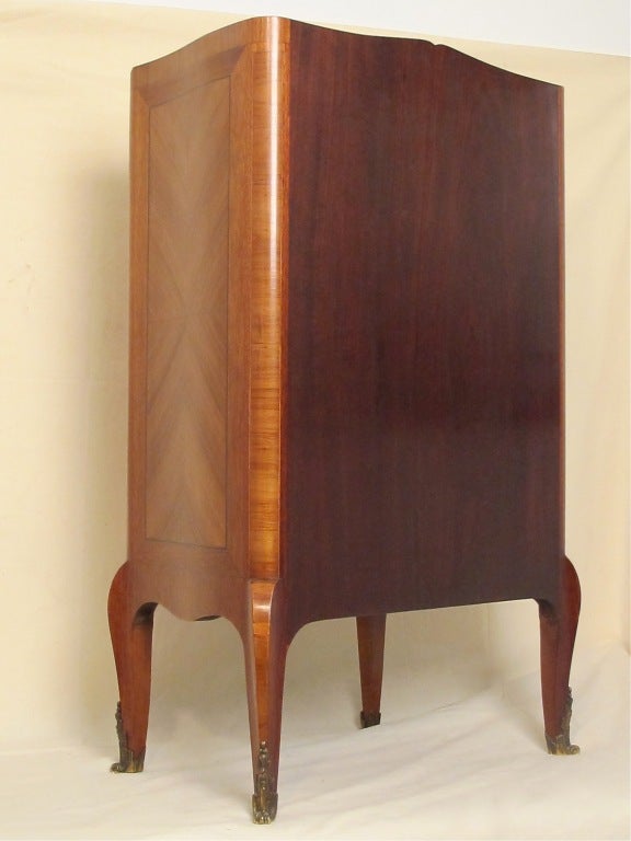 20th Century French Mahogany and Tulipwood Side Cabinet Table with Marble Top For Sale