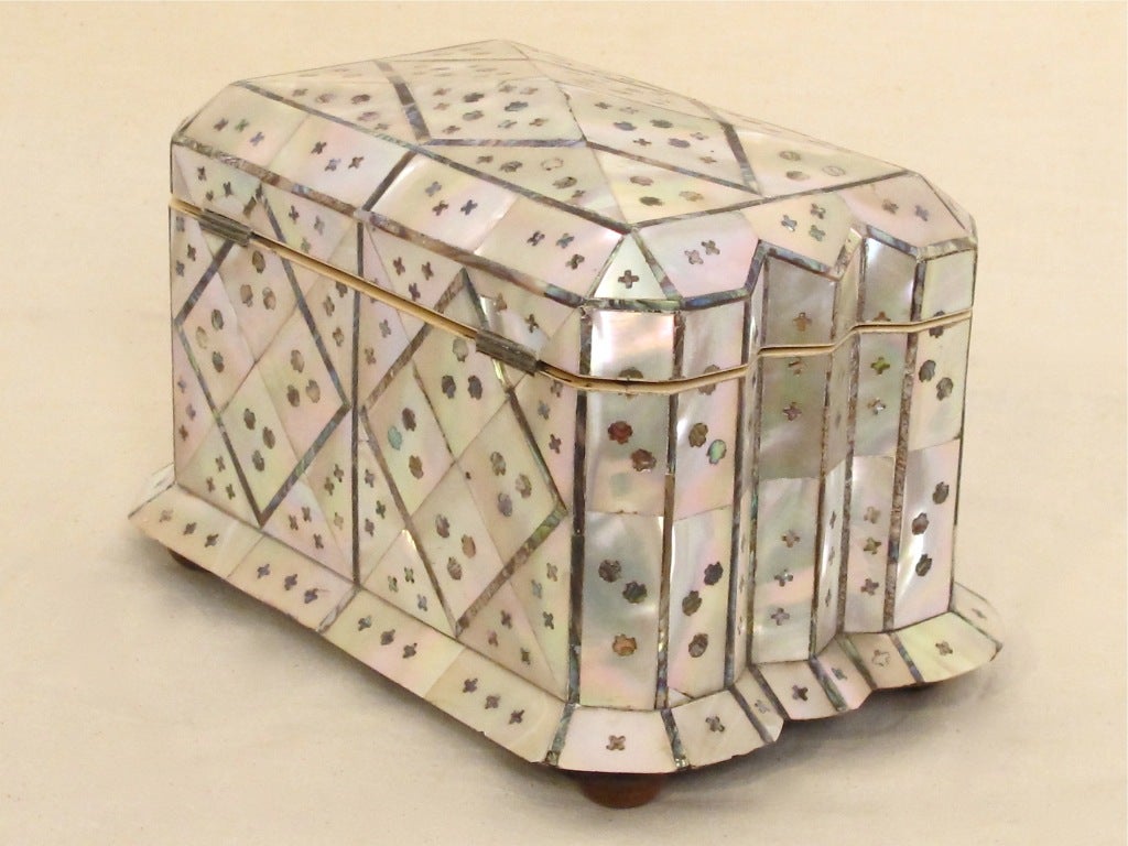 19thC English Mother of Pearl and Abalone Tea Caddy 1