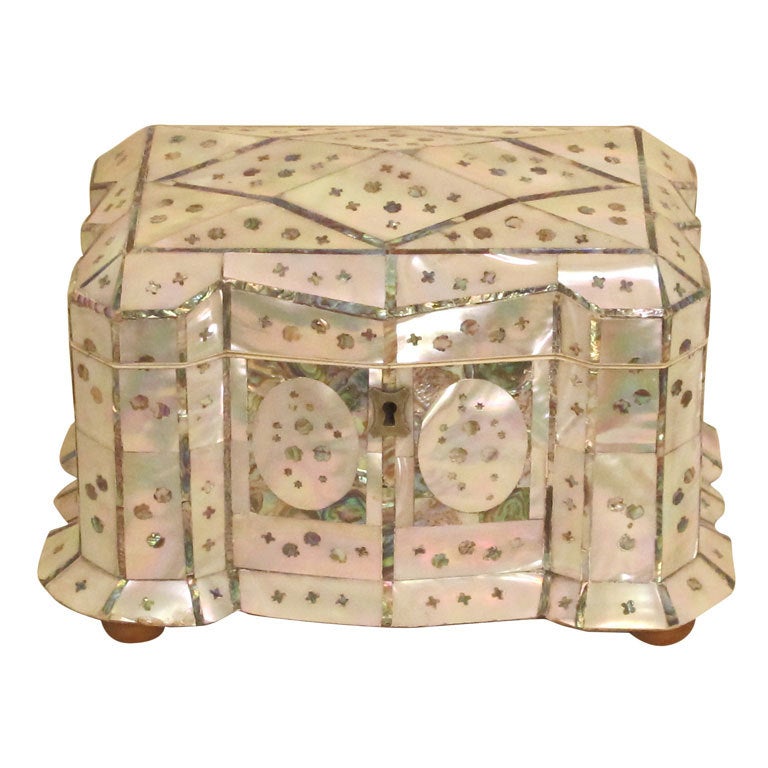 19thC English Mother of Pearl and Abalone Tea Caddy