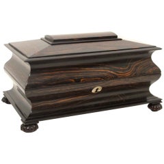 Large 19thC English Macassar Ebony Tea Caddy
