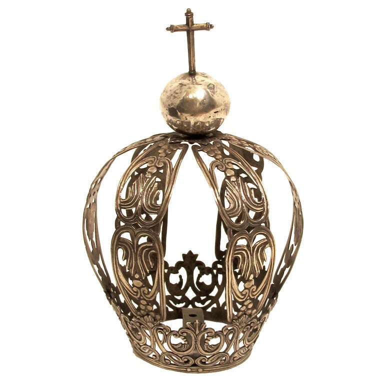 Large 19thC Spanish Colonial Silver Santos Crown