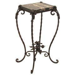 Wrought Iron and Marble Table/Plant Stand