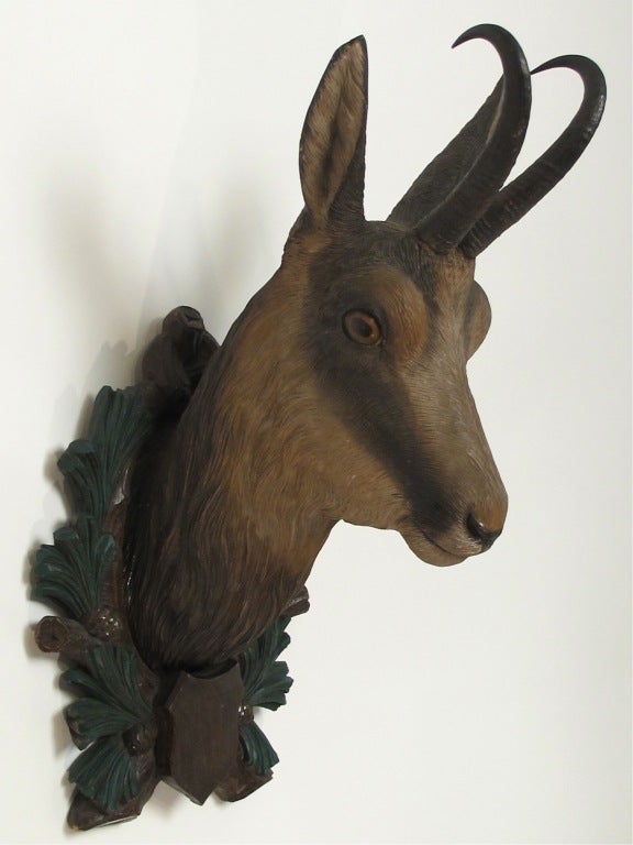 Black Forest Carved Wood Mountain Goat Mount
