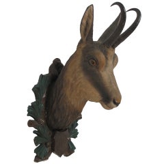 Black Forest Carved Wood Mountain Goat Mount