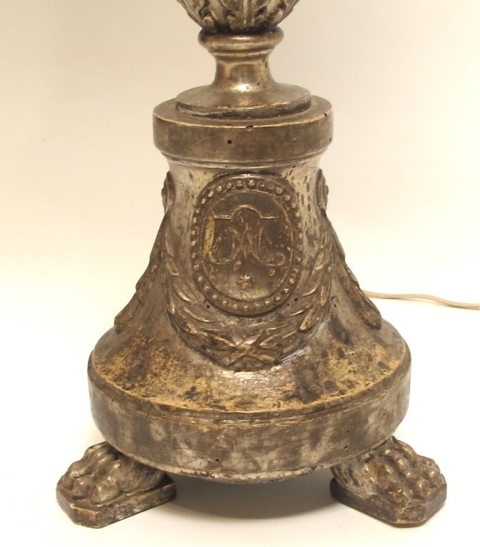 Unusual Silver Gilt Altar Stick Lamp