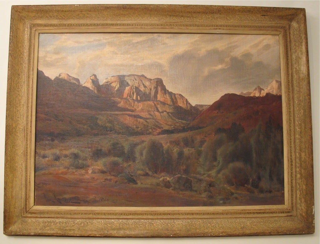 Large oil on wood board in original frame. Titled 