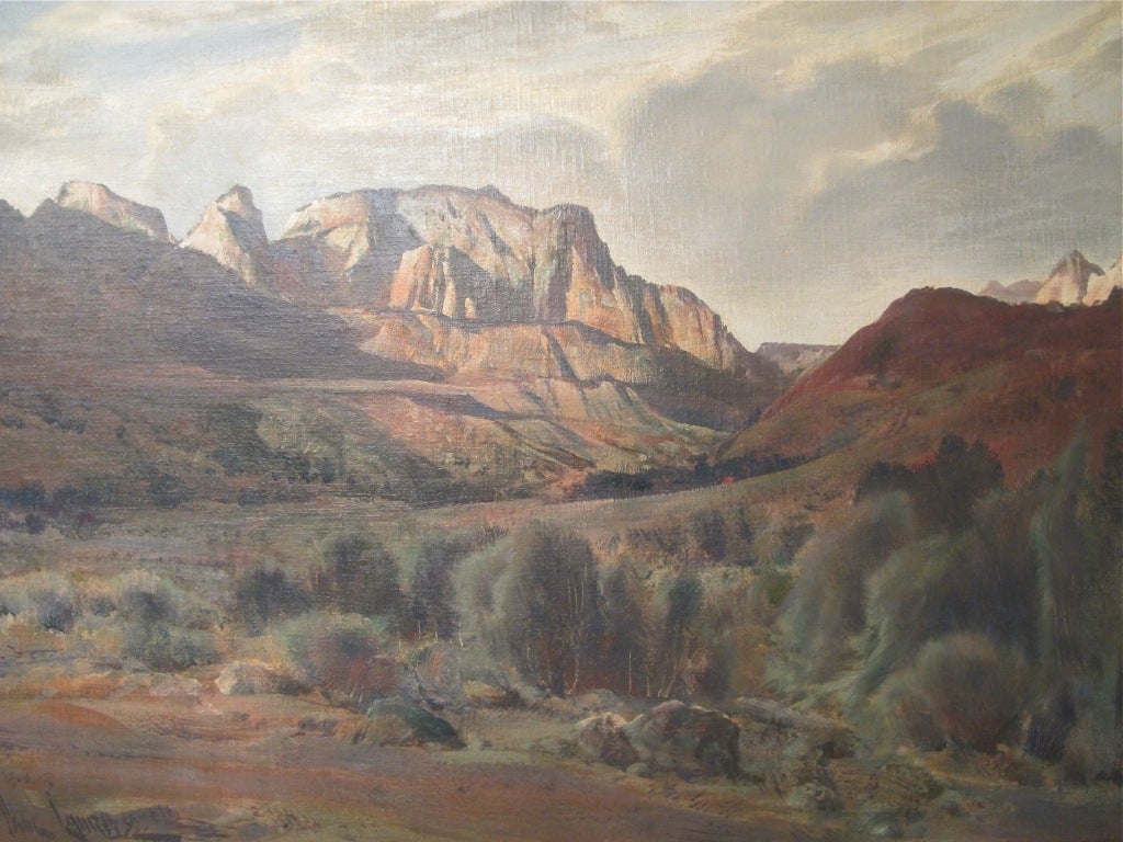 20th Century Large Painting of Zion Park by California artist Paul Lauritz
