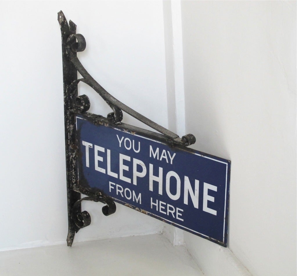 Old Enamel and Iron Telephone Sign at 1stDibs