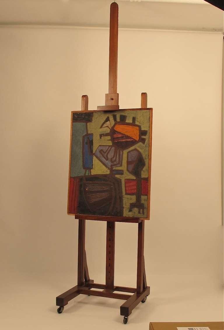 Large solid walnut adjustable painting display easel. Will hold a large painting up to 60