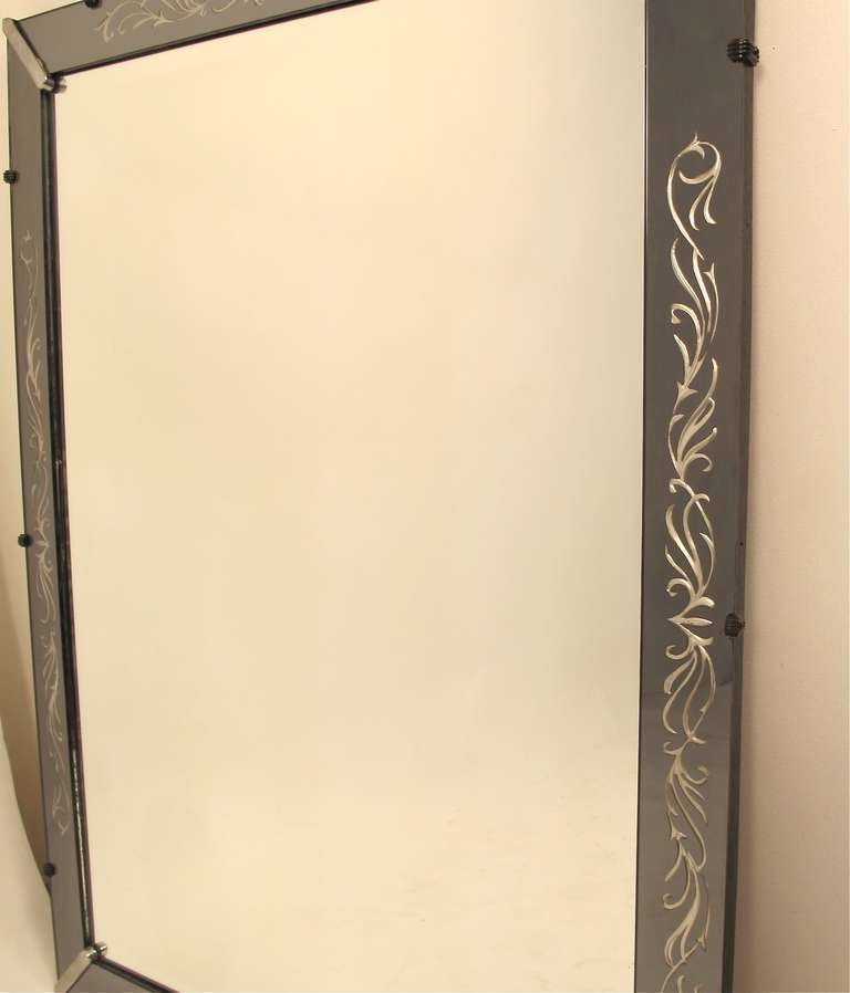 Etched and Smoked Glass Mirror In Excellent Condition For Sale In San Francisco, CA