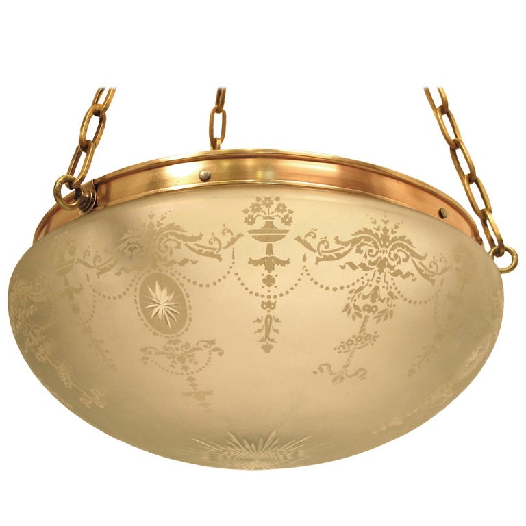 Etched Iridescent Glass Pendant Light Fixture at 1stDibs