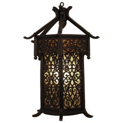 Asian Style Wood Wall Lantern Sconce, Early 20th Century circa 1915