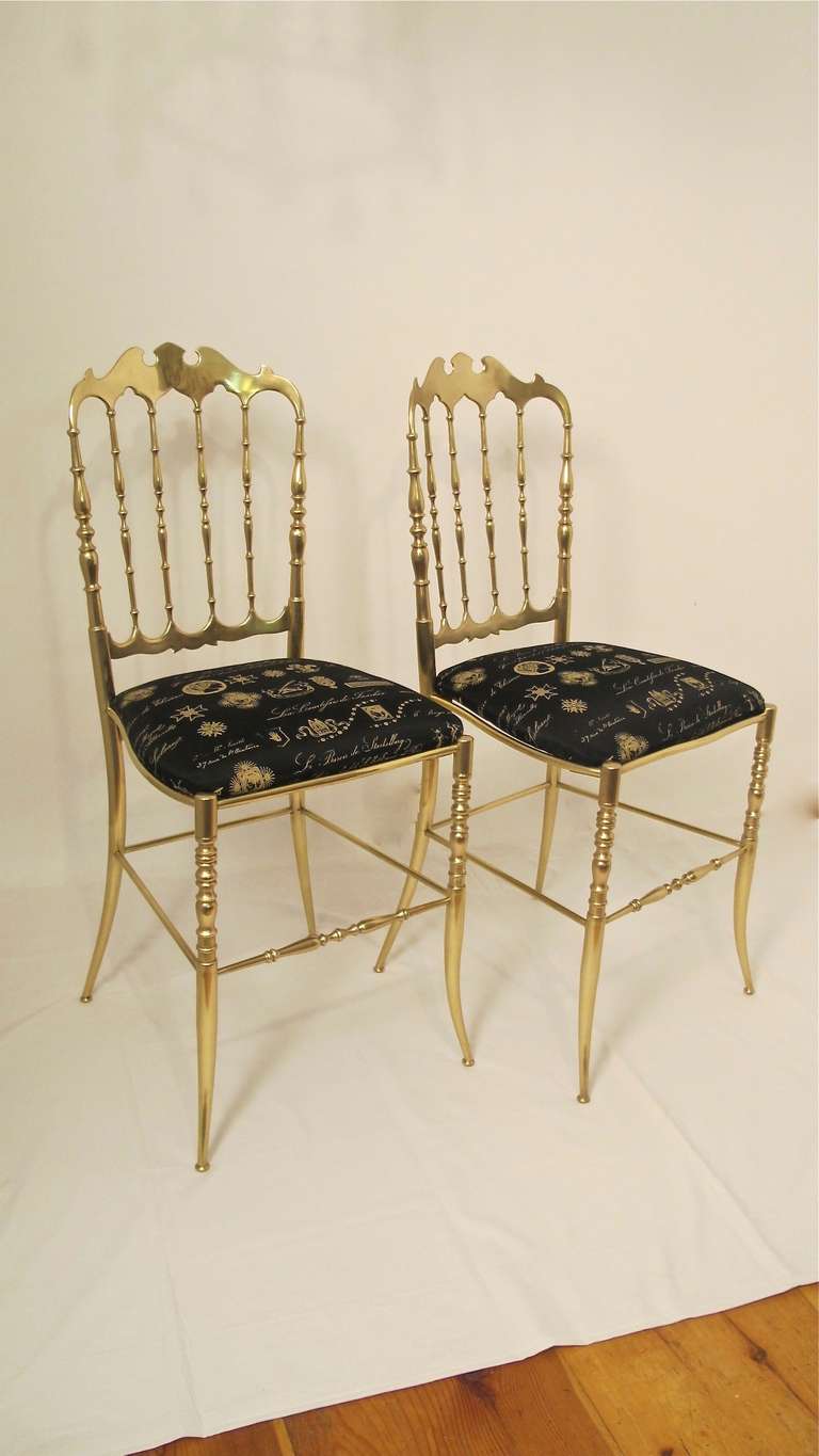 20th Century Pair Italian Brass Chiavari Chairs
