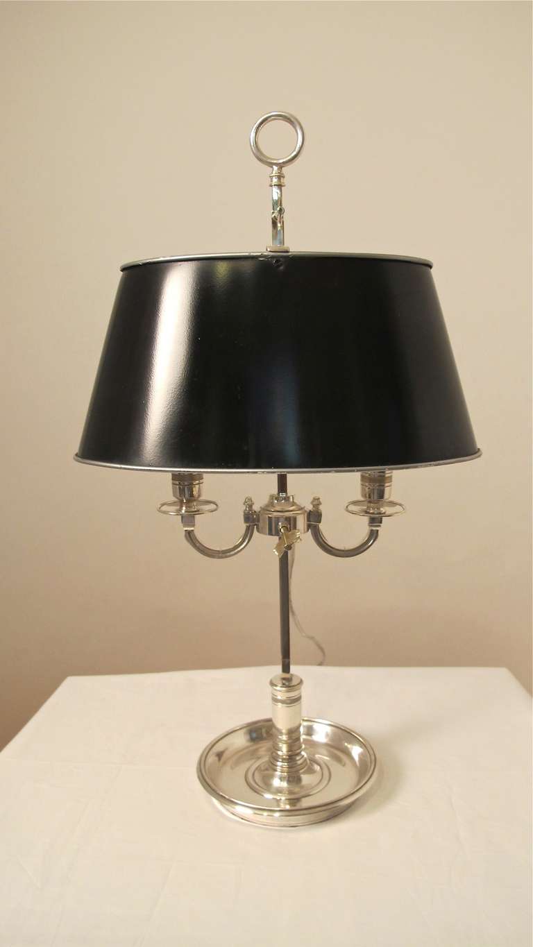 High quality silver-plated over brass two arm table lamp. Newly re-wired and reconditioned.