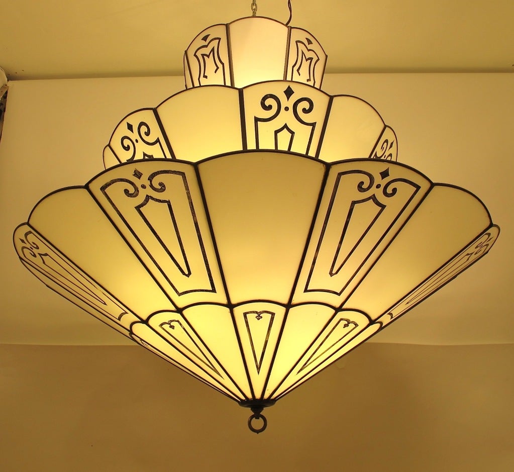 Glass Large Art Deco Theatre Light Fixture