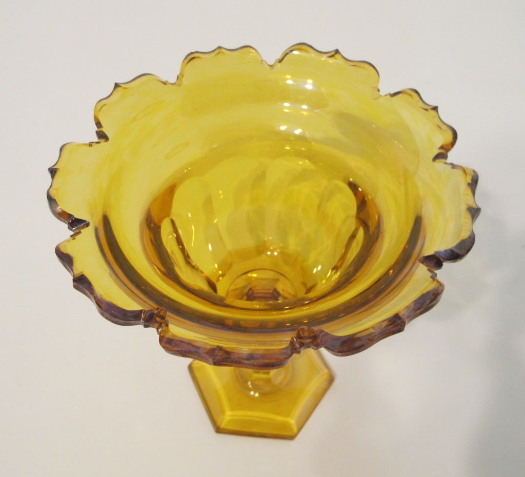 American Amber Cut Crystal Compote