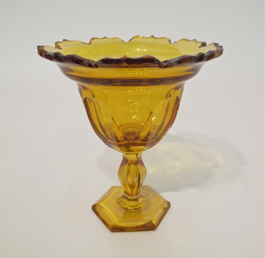 Amber Cut Crystal Compote In Excellent Condition In San Francisco, CA