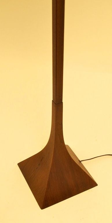 Walnut Square Stick Floor Lamp.  With white linen and gros grain shade.  Denmark, Circa 1960's