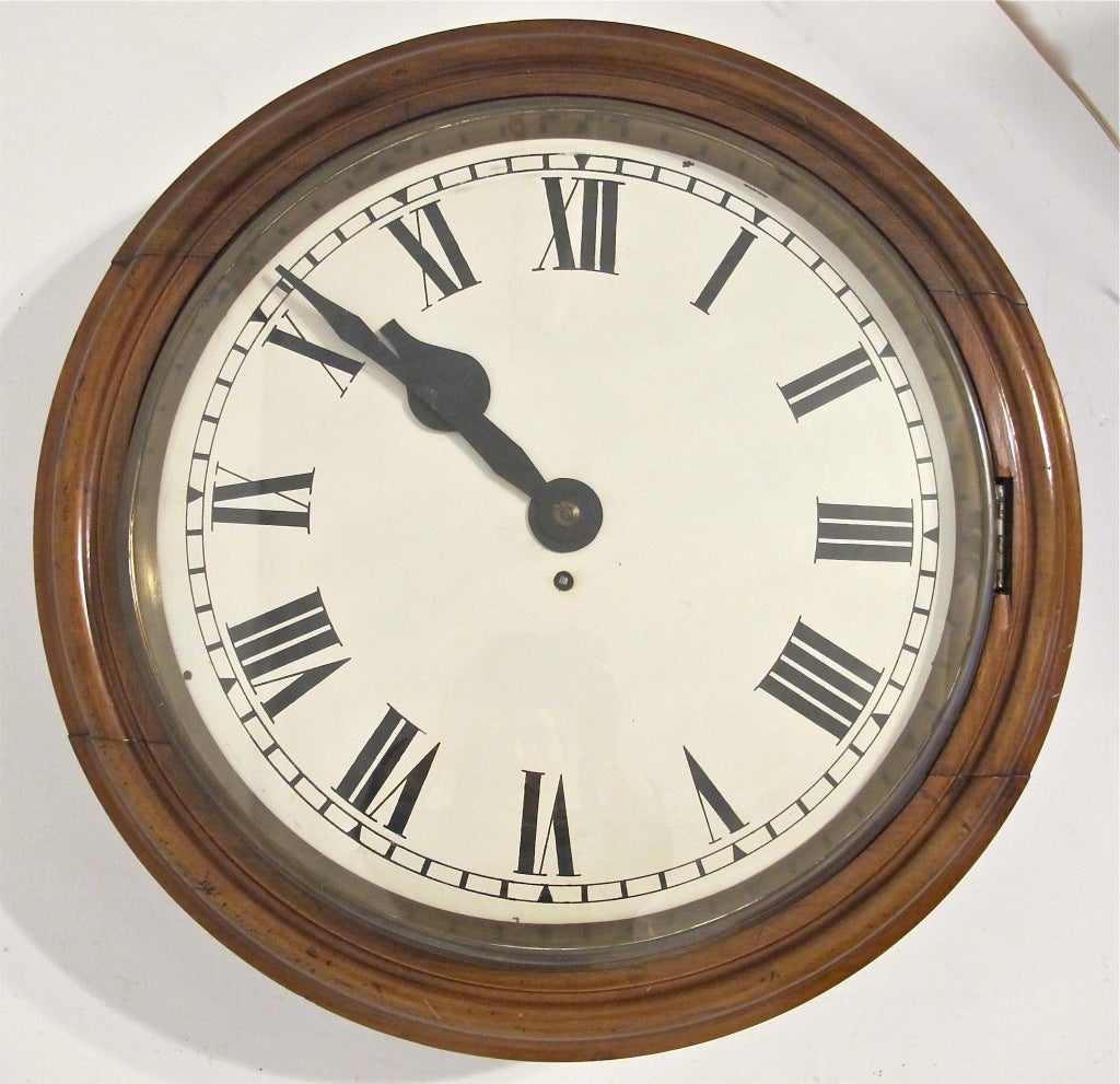 Large English Mahogany School/Bank Clock