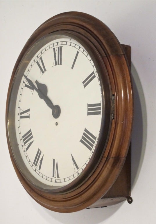 19th Century Large English Mahogany School/Bank Clock