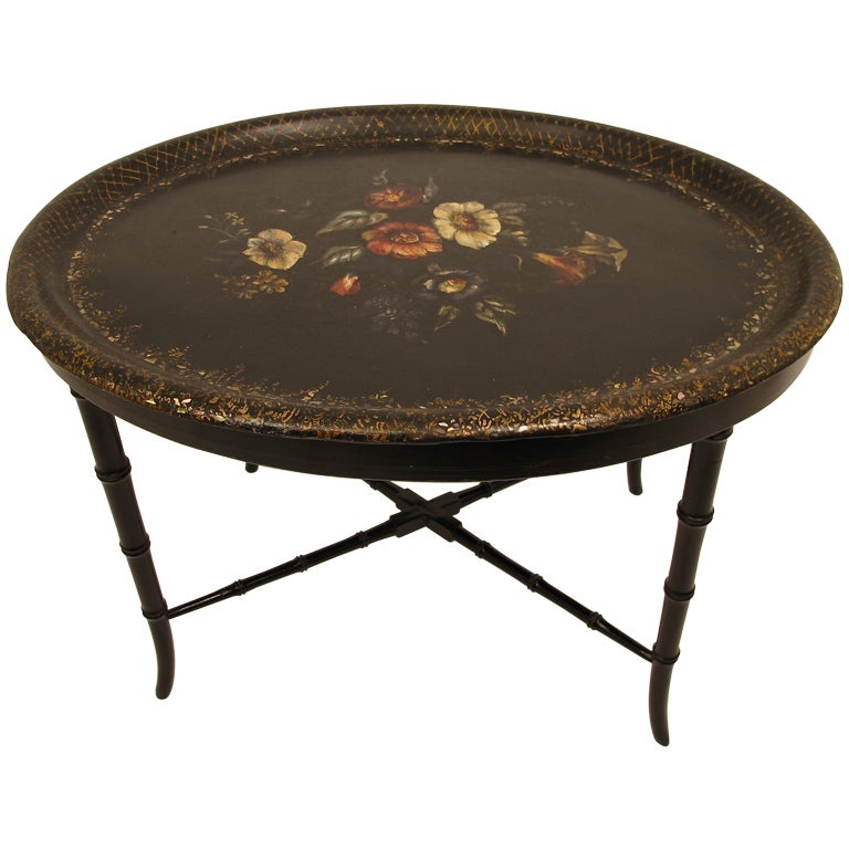 French Oval Papier Mâché Tray Table 