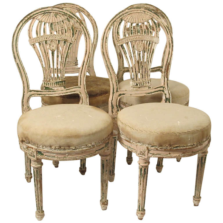 Set of Four Louis XVI Style Balloon Back Dining Chairs, French 19th
