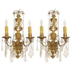Pair 1920's French Brass and Crystal Sconces 9