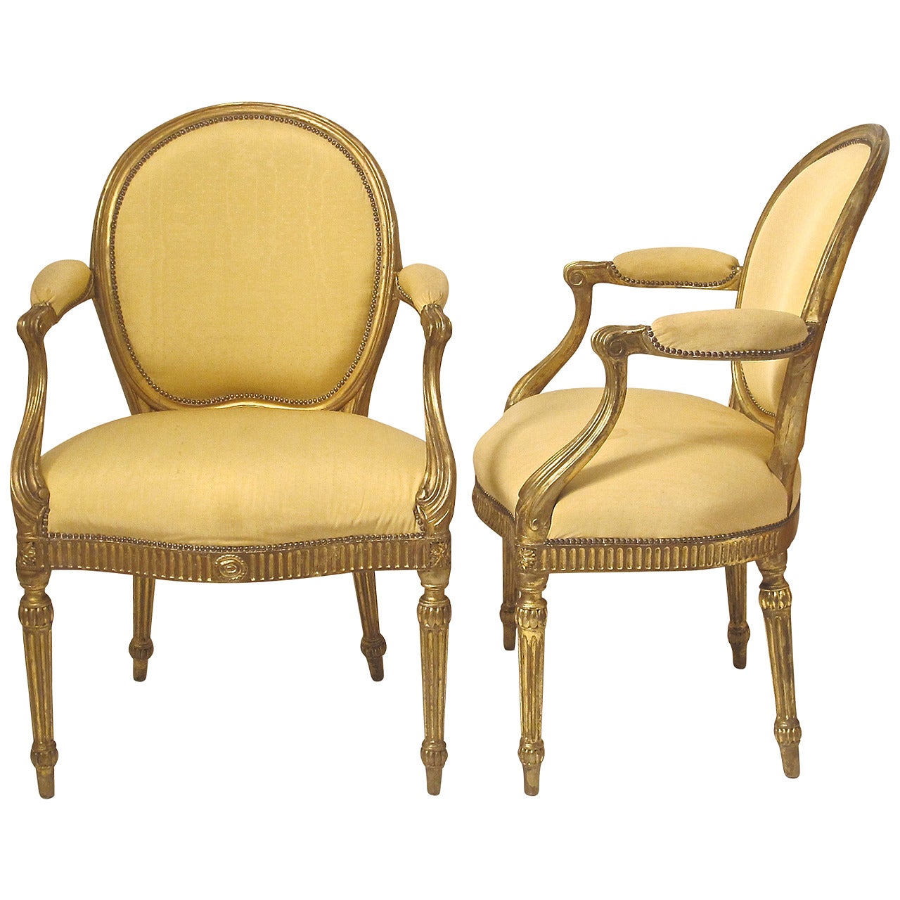 Pair of George III Giltwood Armchairs, Possibly by John Linnell