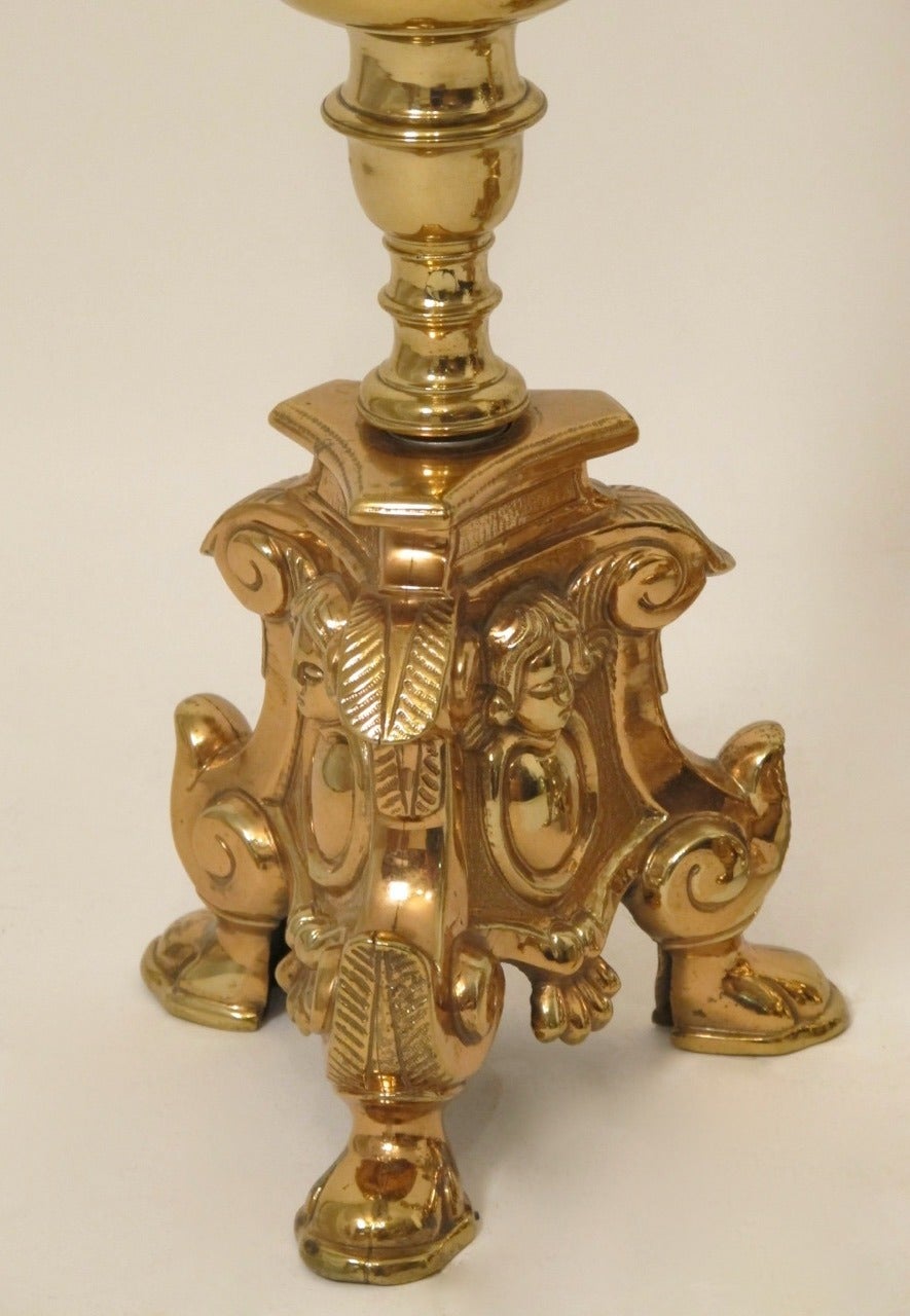 Large Pair of French Brass Candle Prickets In Good Condition In San Francisco, CA