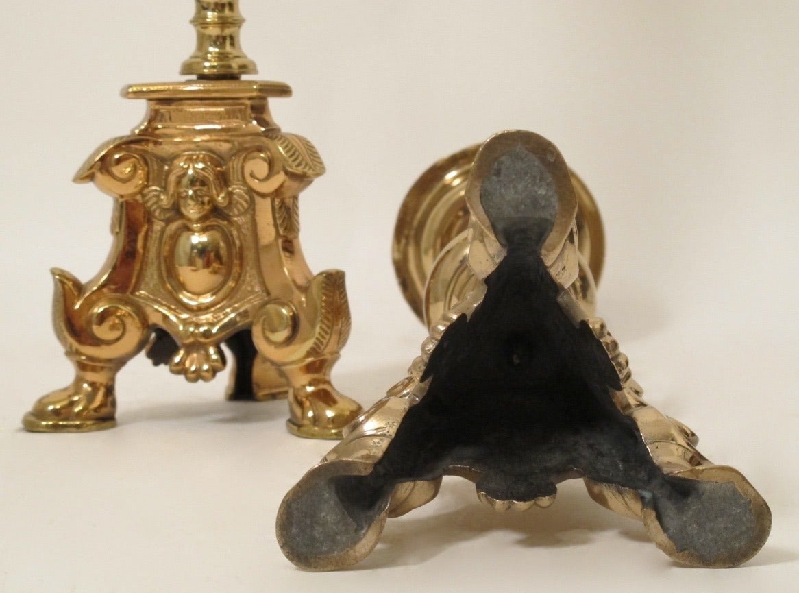 19th Century Large Pair of French Brass Candle Prickets