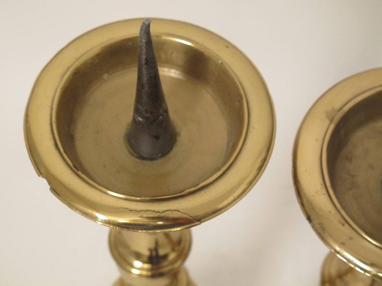 Large Pair of French Brass Candle Prickets 1