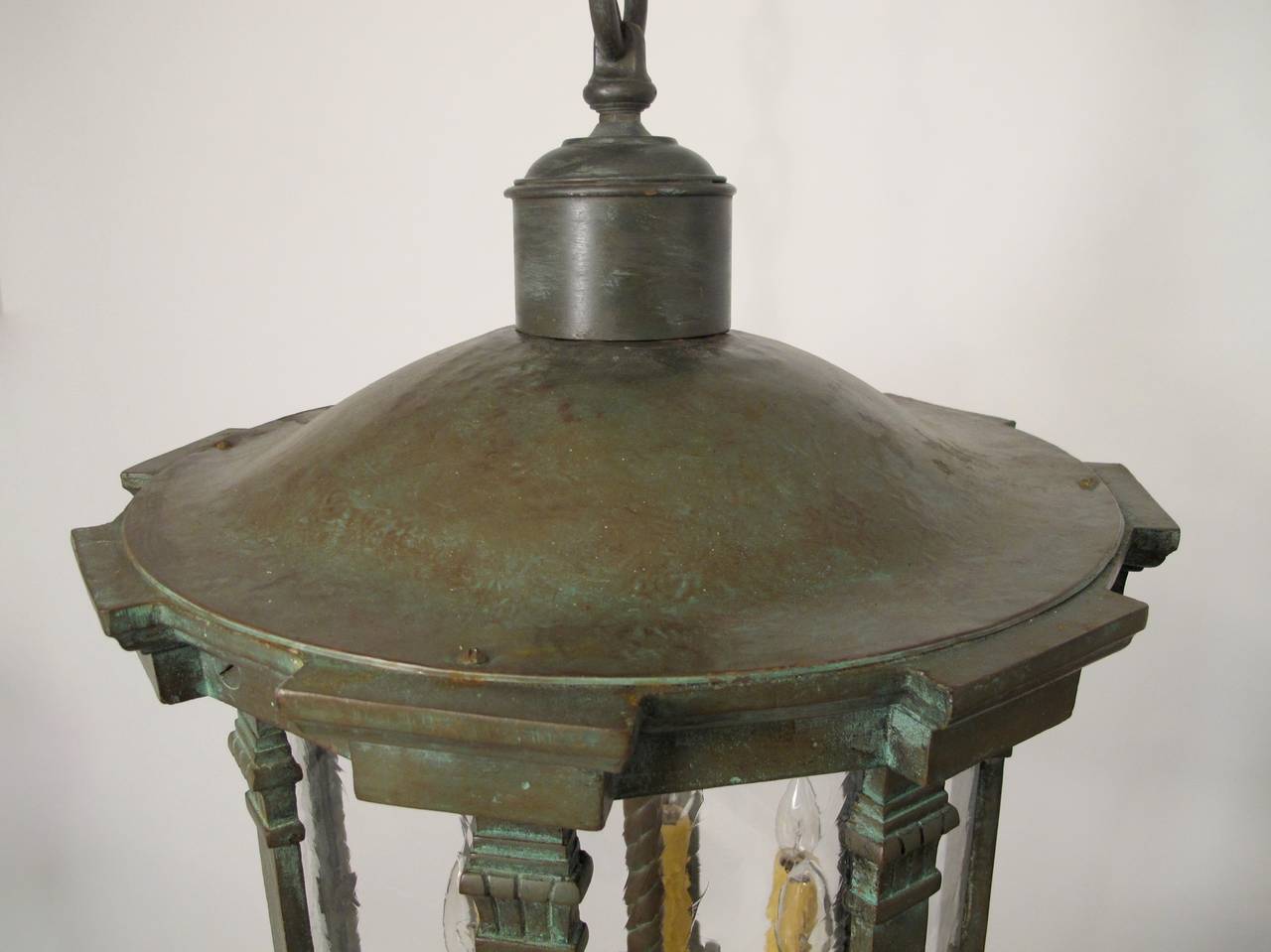  large antique , Bronzed, Cast Iron and Copper Lantern In Excellent Condition In San Francisco, CA