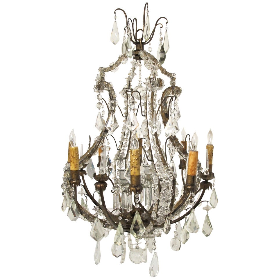 Exceptional Italian Bronze and Crystal Chandelier