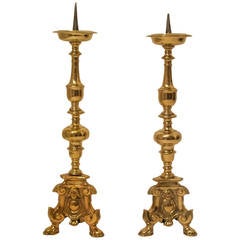 Large Pair of French Brass Candle Prickets