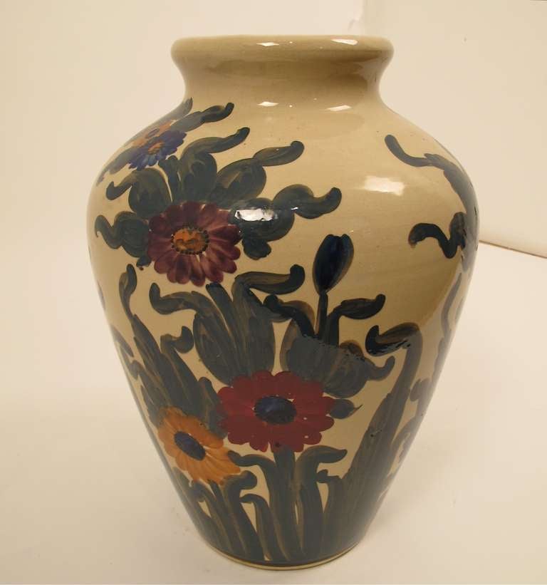 Hand-Painted American Large Hand Painted Oil Jar For Sale