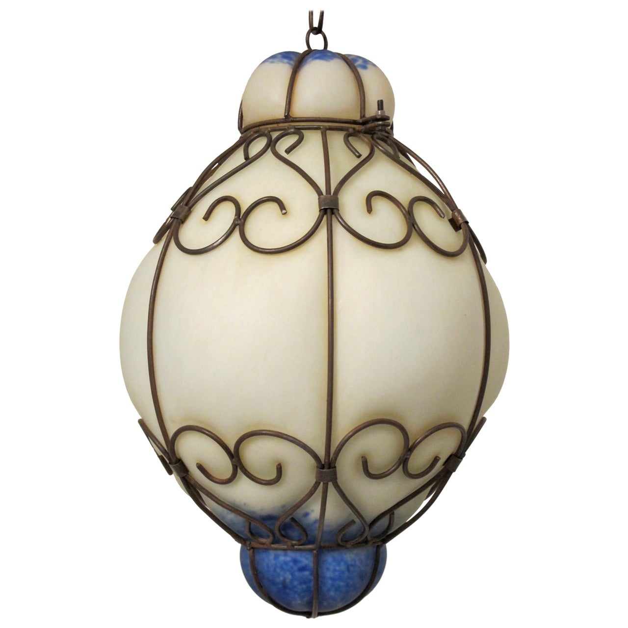 Mid Century Murano Glass Pendant Lantern Light Fixture